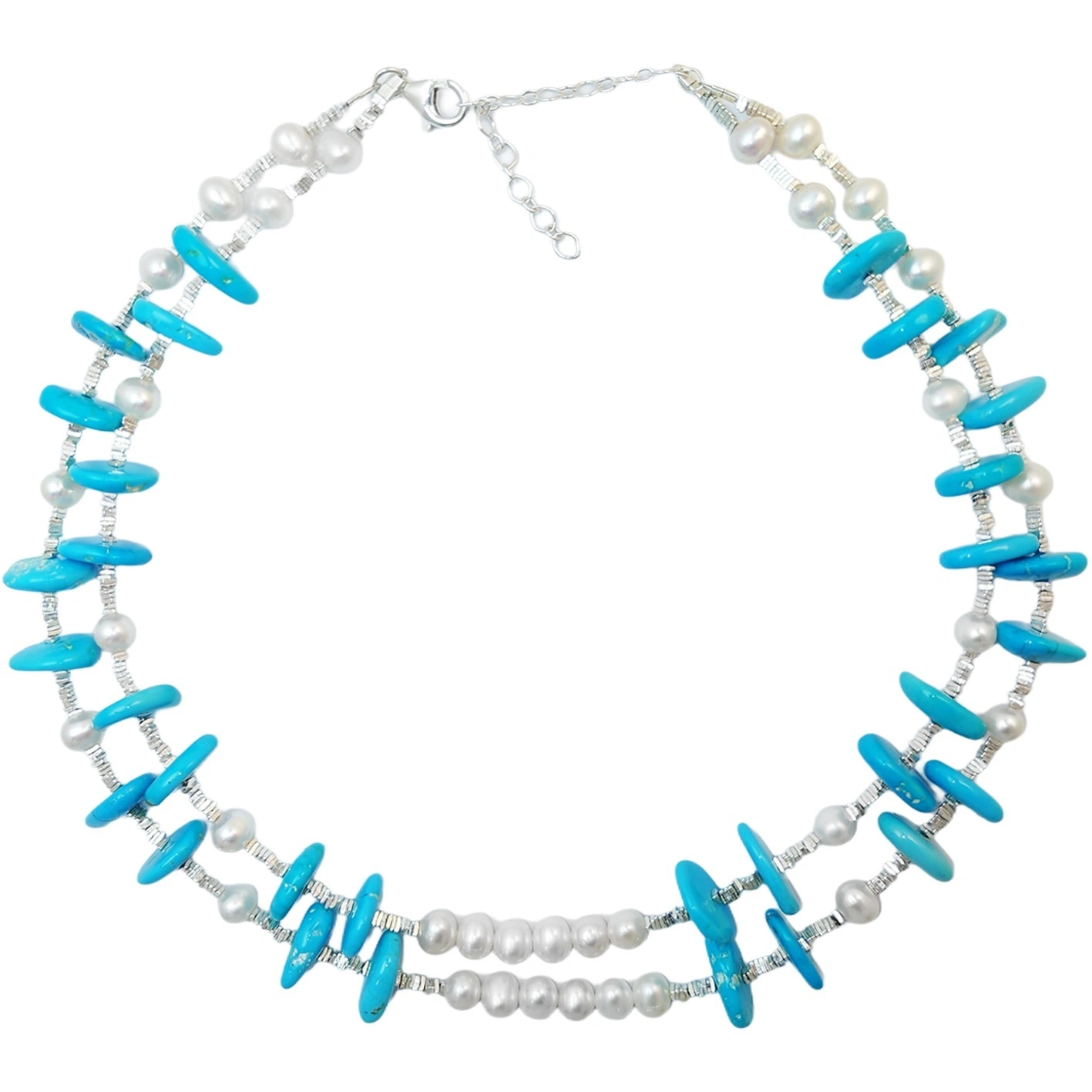 Double Natural Pearl and Turquoise Premium Women's necklace with delicate S925 silver and natural gemstones beauty jewelry necklace 1