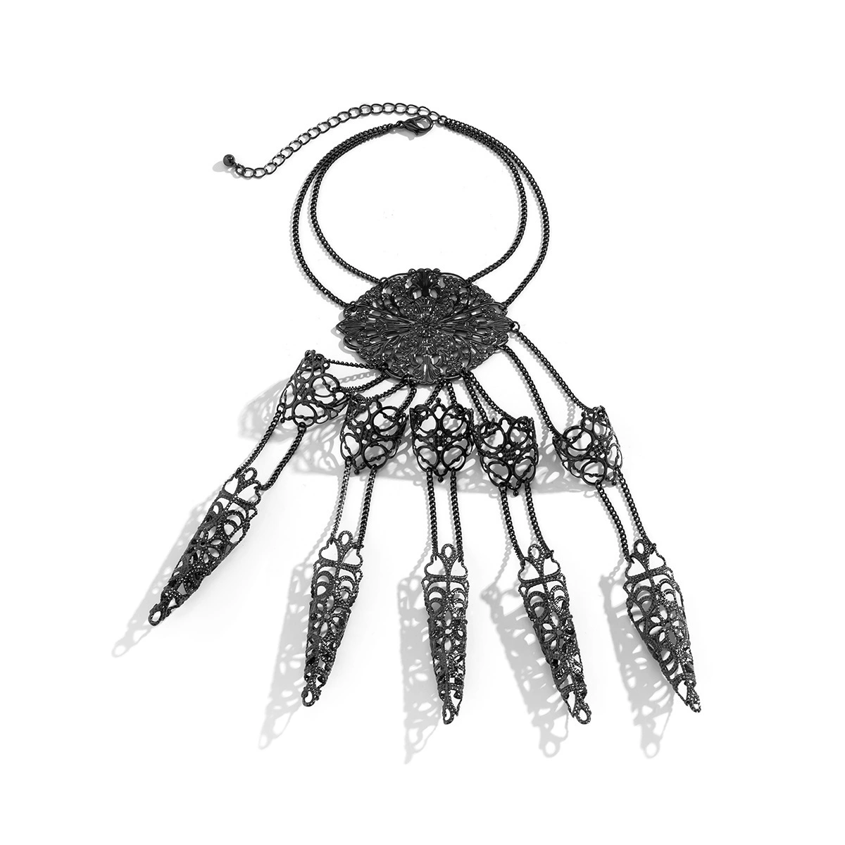 Factory Direct Wholesale Modern Fashion Punk Gothic Exaggerated Finger Halloween Cone Tassel Nail Hand Back Chain 1