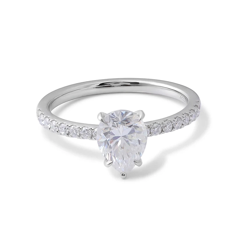 AU750 Real Gold F Color VS1 1.42ct CVD Birnenform Labor Züchtung Diamant Hochzeitsverlobungsring mit Akzenten Diamant asphaltiert 1