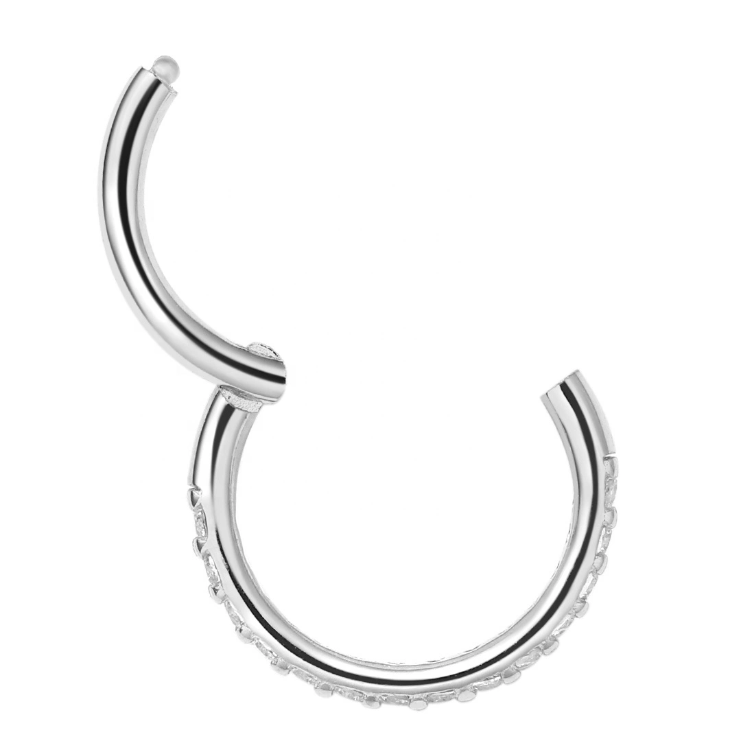 Eternal Metal 14k Solid White Gold Side Facing Cz Hinged Segment Hoop Ring Piercing Jewelry 1