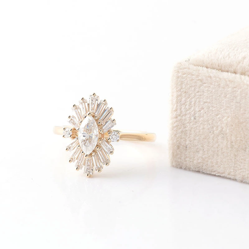 Anillo de boda de venta caliente anillos de moissanite en el anillo de compromiso de moissanite de oro de 14k 3 quilates piedra marquesa 1