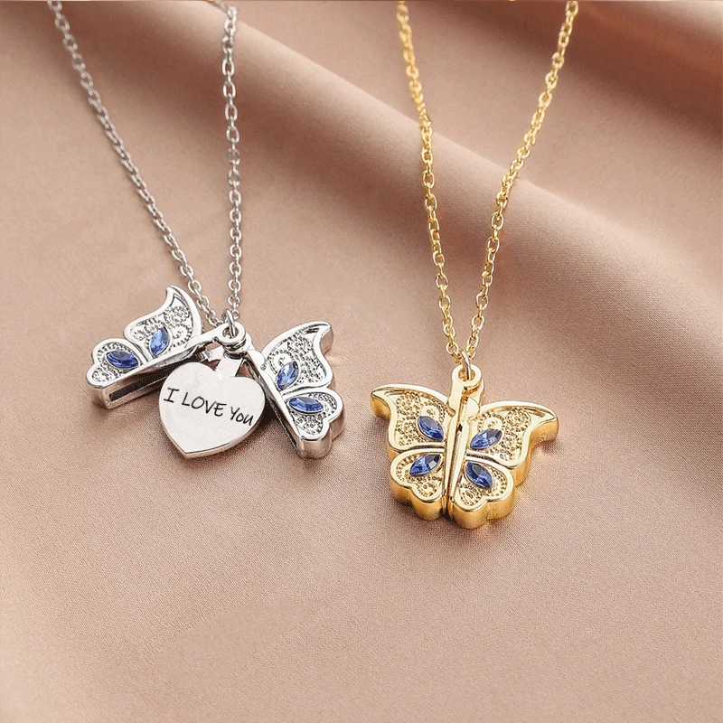 New Arrival Butterfly I Love You Love Album Box Pendant Necklace For Women 1
