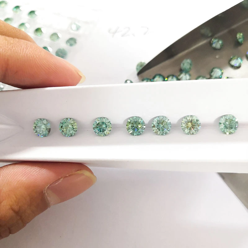 Provence Gem Rough Color Round 6,5 mm bleu vert Moisanite Loose Diamond Réglage sur les anneaux avec certificat 1