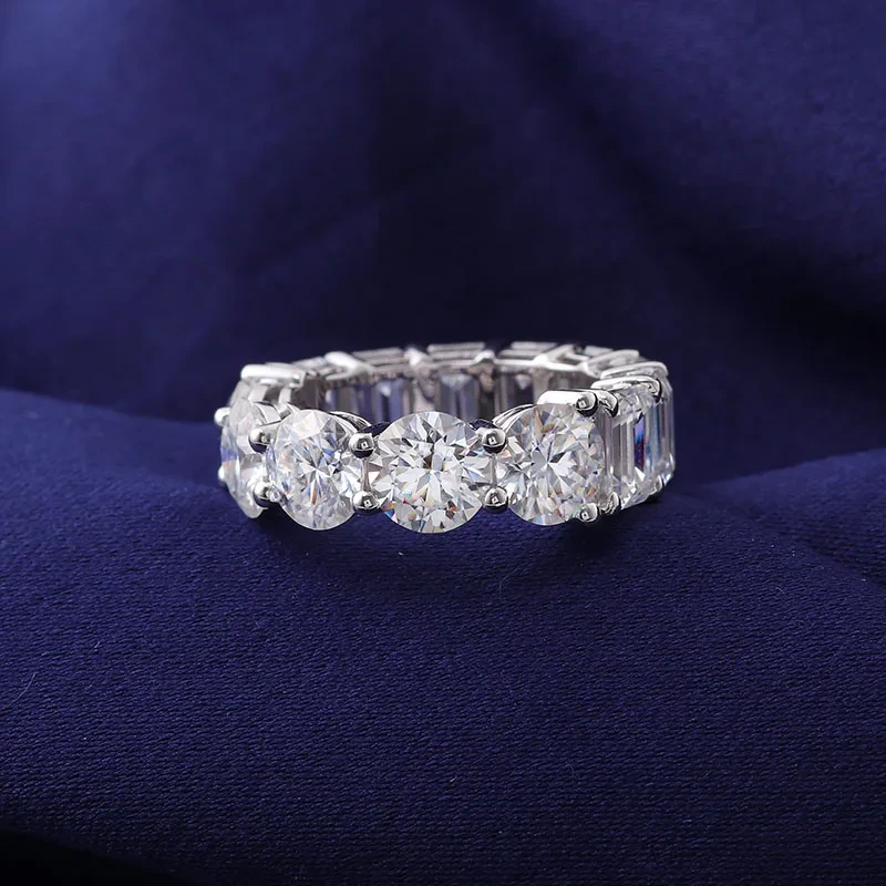 Provence Jewelry Hot Sale Emerald & Ronde coupé diamant Moisanite Ring Classic Style Def 14K White Gold Ring 1