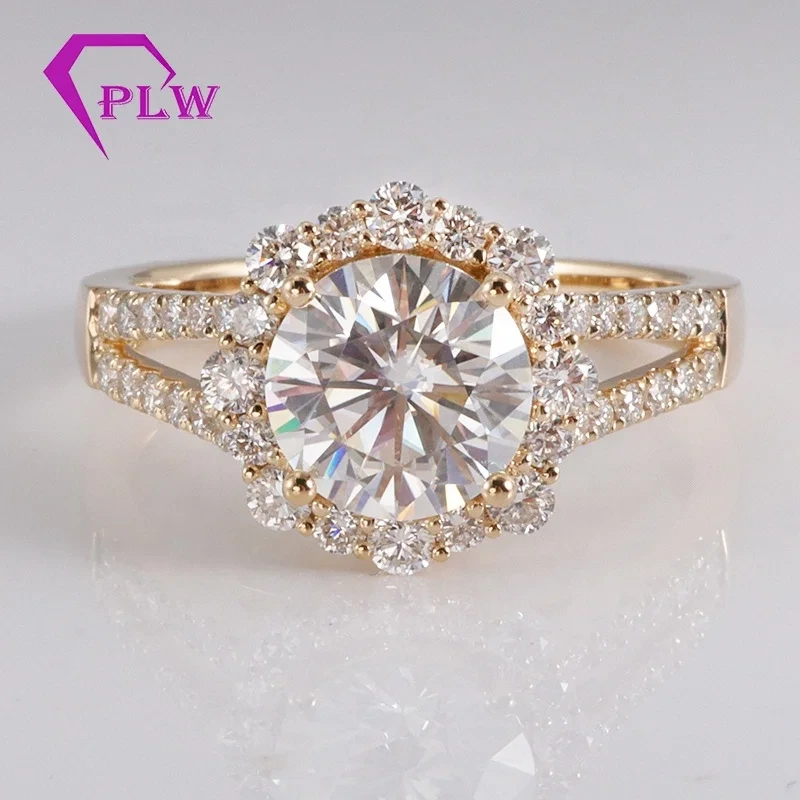 14 carats jaune brillant Halo Moisanite Diamond Anneau de réglage à la main pour les dames 1