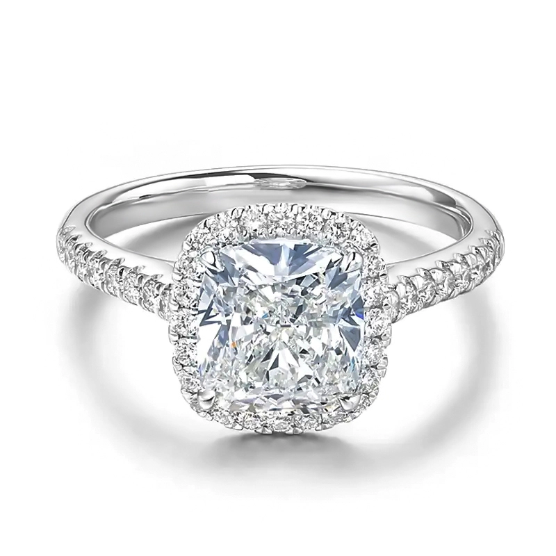 Hotsale 2ct cojín Corto MOISSANITE Ring de compromiso de 14k Joyas finas de oro blanco con bling bling halo 1
