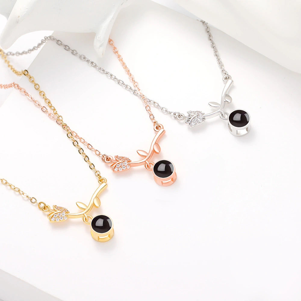Hot Selling Personality Adjustable Size Rose Flower Necklaces Love Memory Projection 100 Languages I Love You Necklaces 1