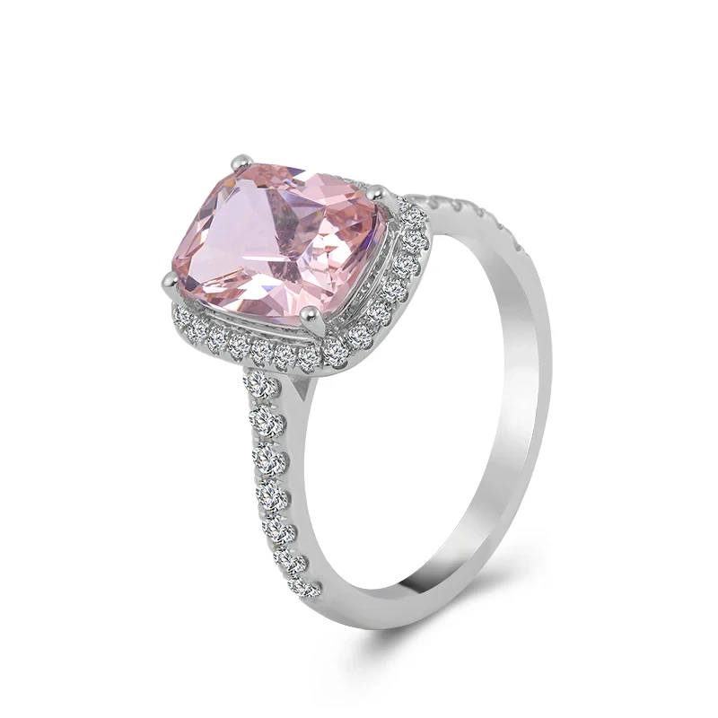 Bague de fiançailles halo en or blanc massif 18 carats et morganite 3 carats pour mariée 1