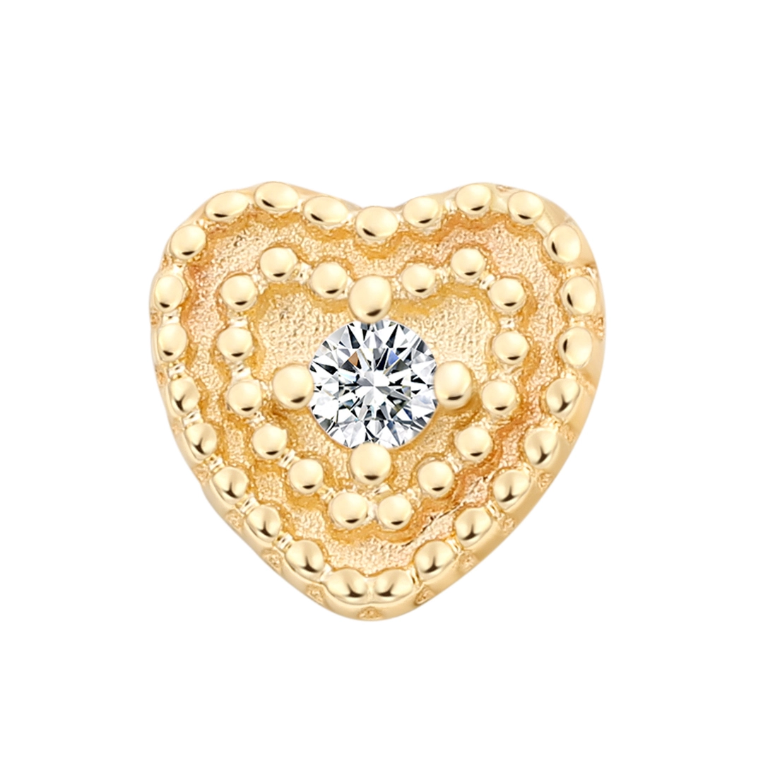 Eternal Metal 14k Solid Gold Cz Beaded Heart Earring Cute Zircon Stone Threadless Push Ends Wedding Engagement Party Gift 1