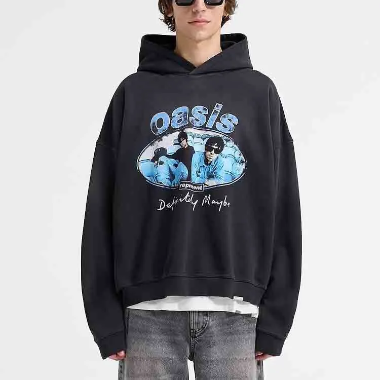 Manufacturer Heavyweight French Terry Hoodie Custom Patchwork Embroidery Raw Hem Cropped Reversible Applique Hoodie Men 1