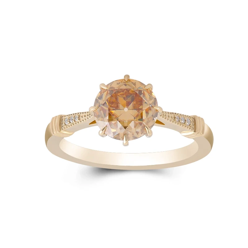 Vintage Design 3ct Old Mine Cut Champagne Moissanite Engagement Ring 14k Yellow Gold Milgrain Shank Ring With Oec Moissanite 1