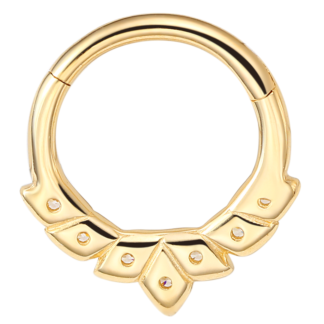 Eternal Metal 14k Solid Gold Womens Earrings Facing Flora Paved Cz Hinged Segment Hoop Ring Septum <000000> Tragus Piercing Jewelry 5