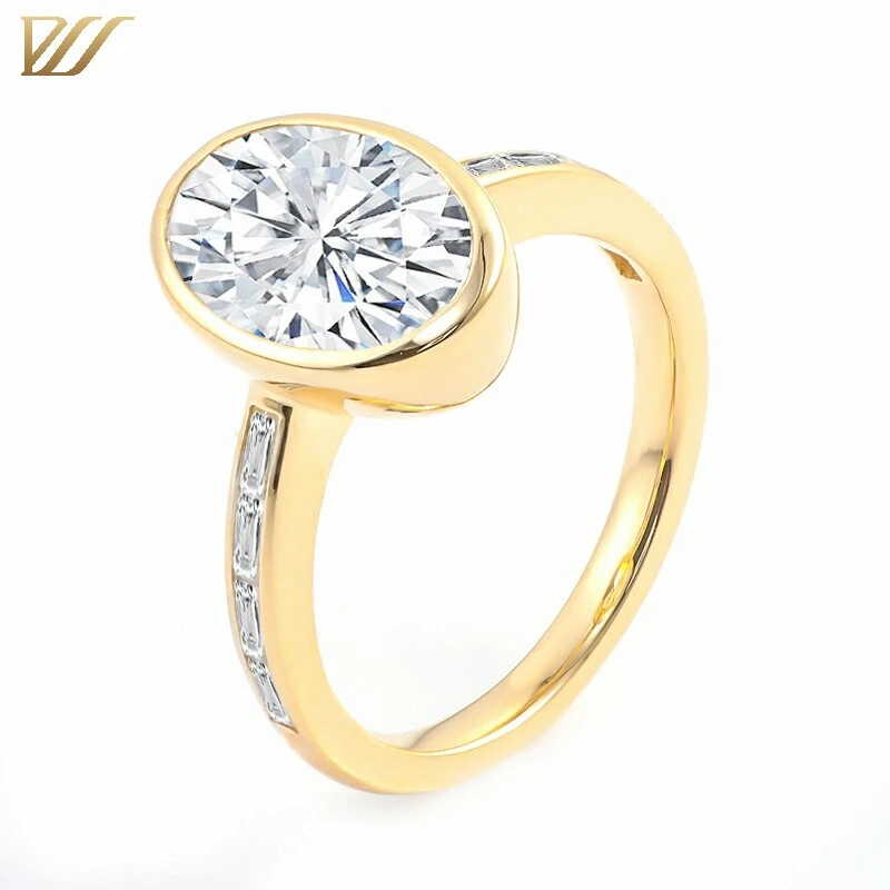 Real jaune or 14k de long de long ovale 8x12 mm Moisanite Diamond Rings Semblage de lunette 1
