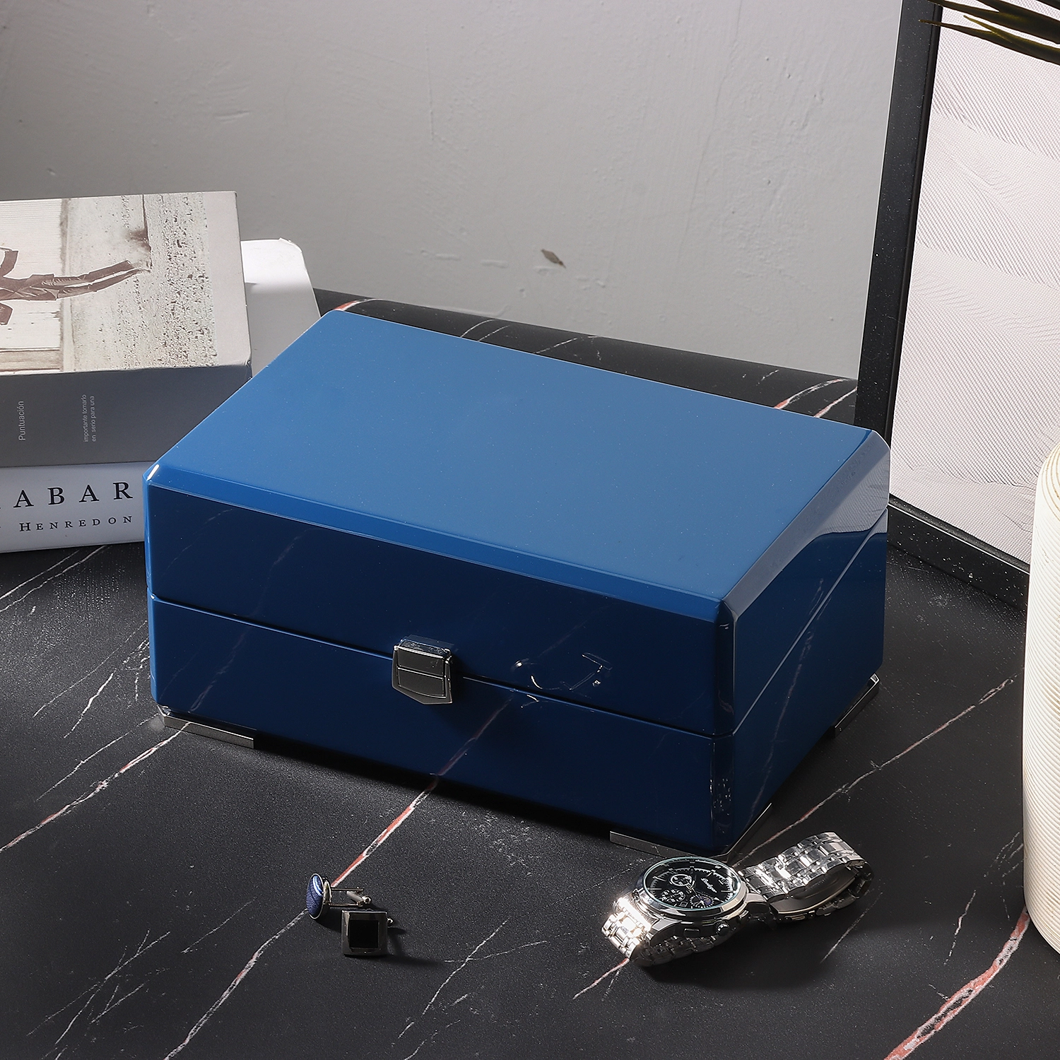 Blue Wood Watch Storage Box - Luxury Wooden Organizer & Gift Supplier 1