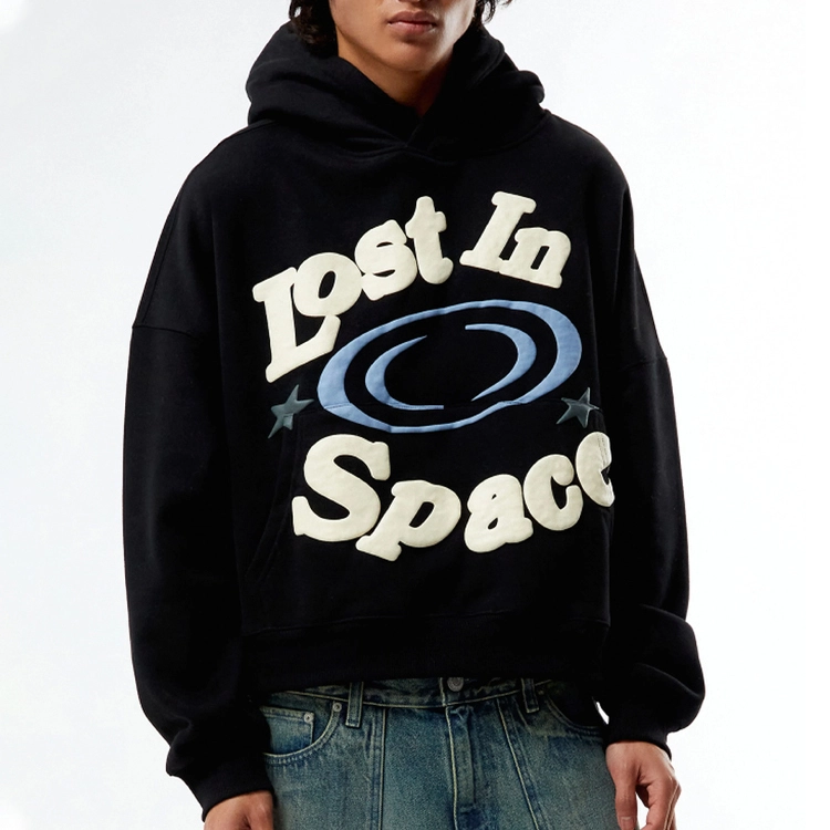 3d Puff Printing Letter Custom 100% Heavy Cotton Drop Shoulder Crop Top Hooded Technique 1