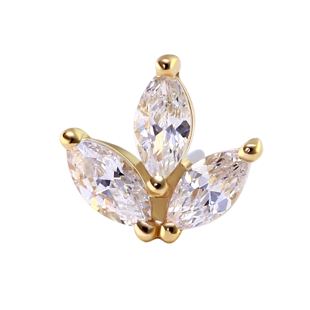 Eternal Metal 14kt Solid Gold Flower Shape Threadless Tops Clear Cz Earring Conch Piercing Nose Ring Jewelry 1