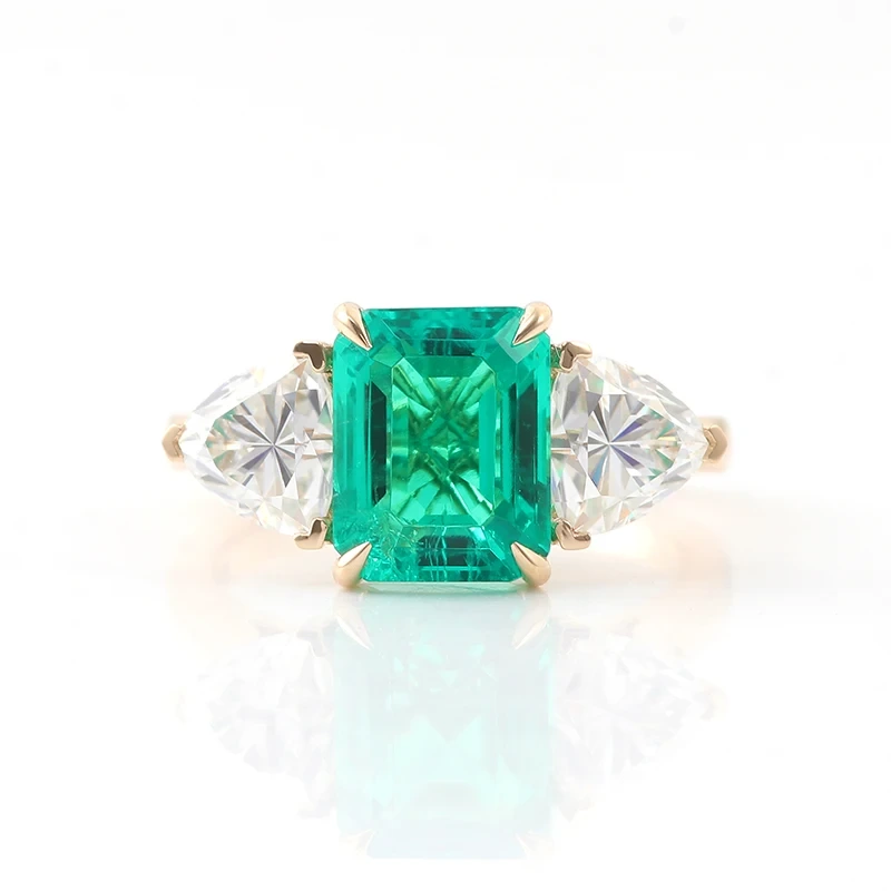 Lab Grown Emerald Ring 3-stone Emerald And Diamond Ring 18k Yellow Gold 2 Color Stone Engagement Ring Provence Fine Jewelry 1