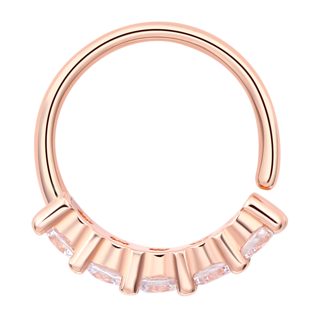Eternal Metal 14k Solid Rose Gold 5-cz Forward Facing Ear <000000> Nose Hoop Ring Navel <000000>lip Piercing Seamless Ring Jewelry 7