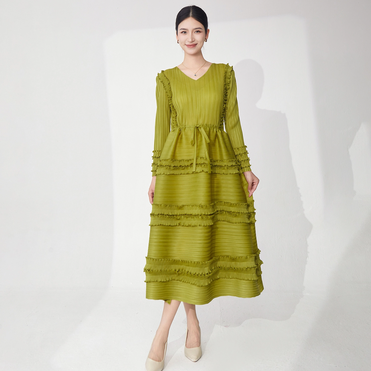 Miyake Robe plissée Design en vrac plus taille de haute qualité Robe de mode féminine de haute qualité robe décontractée d'été plus taille 1