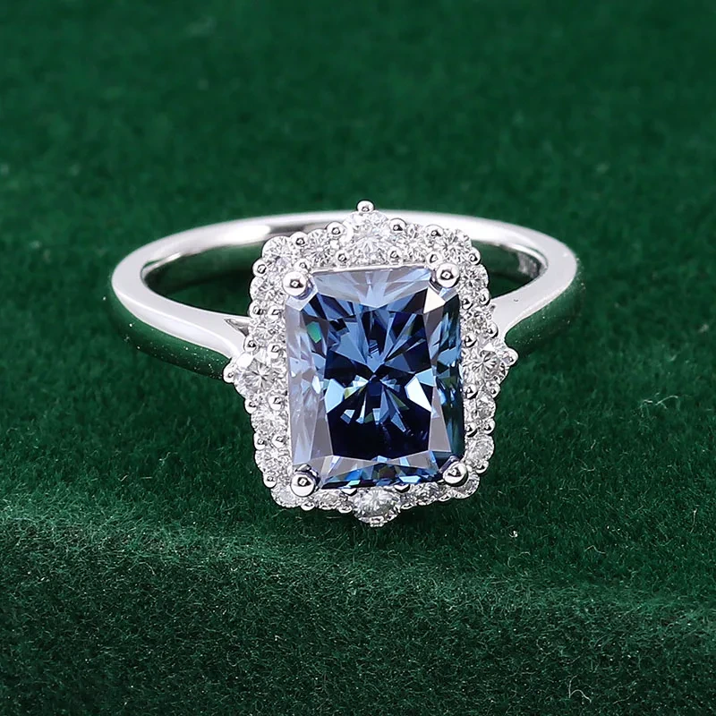 Femmes en gros personnalisé 3Ct Bule Moisanite Diamond Rings 14k Gold Blue Wedding Rague Engagement 1