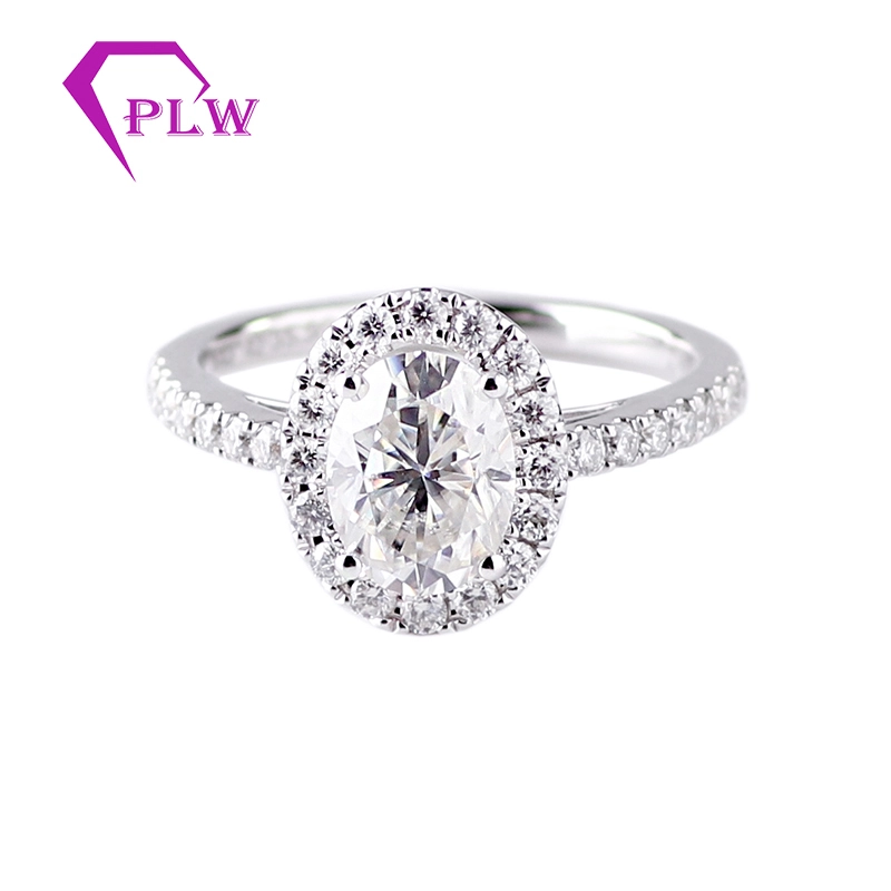 Gold ou platine 6x8 mm 1,5 mm central ovale Moisanite Stone Halo Ring fait en Chine Provence Bijoux 1
