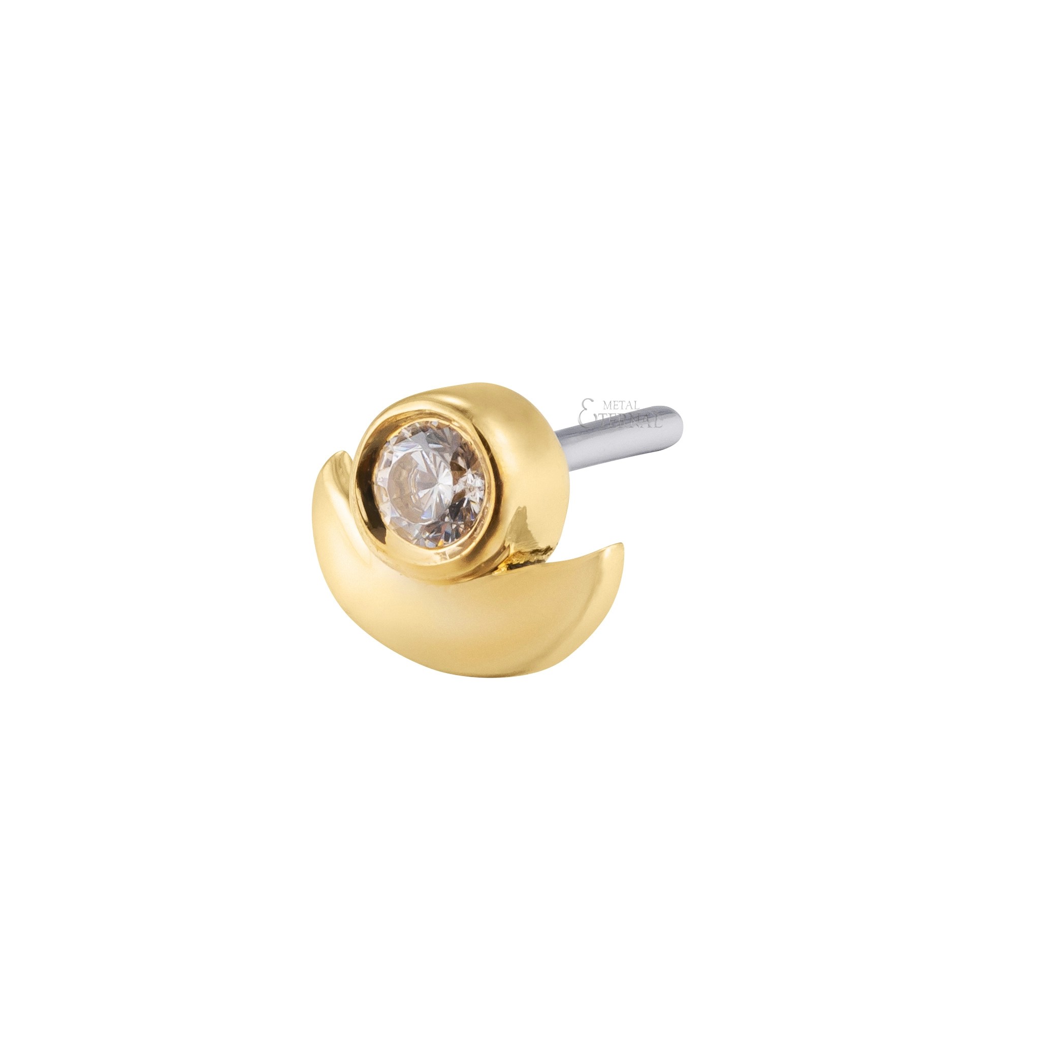 Eternal Metal 14k Solid Gold Moon And Round Cubic Zircon Threadless Top Piercing Jewelry 1