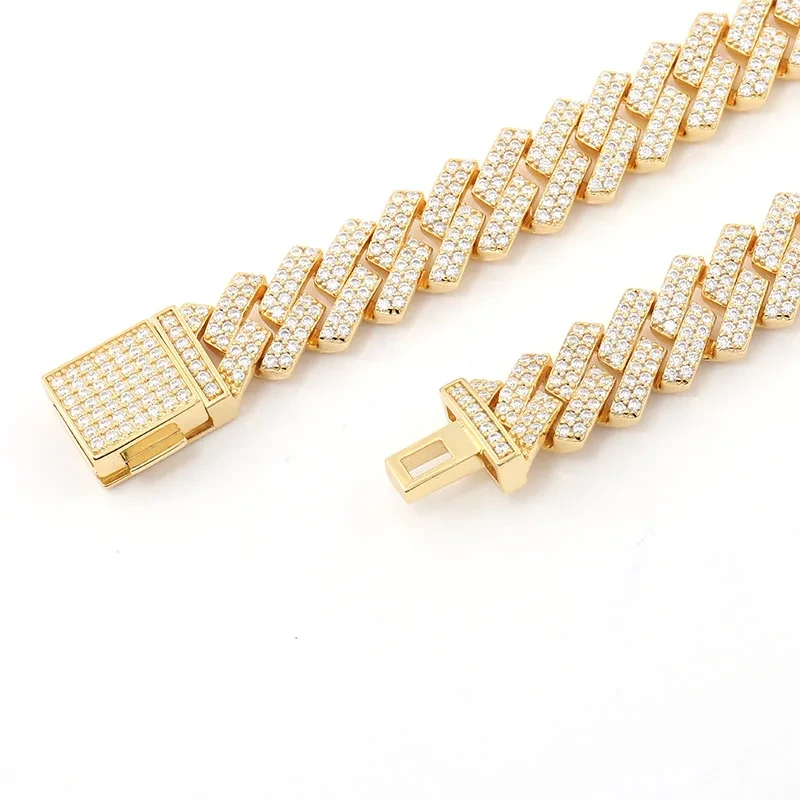 Provence High Quality Hip Hop Gold Chain Necklace Moissanite Cuban Chain Link Gold Necklace Set 18k 1