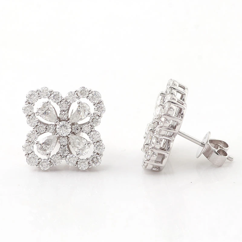 Luxury Real Gold Flower Stud Earrings D Color Pear Cut Moissanite Diamond Stud Earrings For Girlfriend Party For Women Jewelry 1