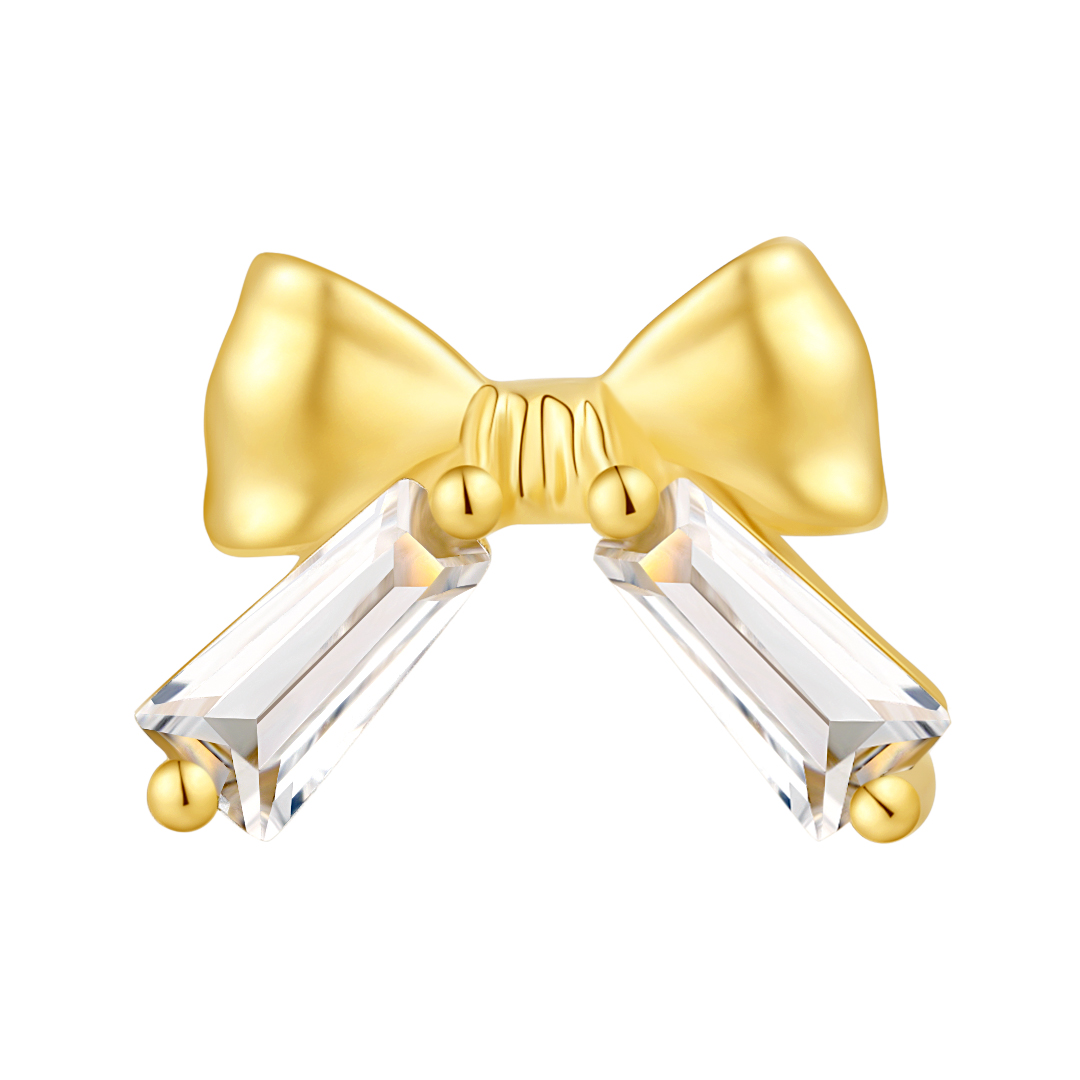 Eternal Metal 14k Solid Gold Trapezoid Zircon Claw Setting Bow Shaped-ear<000000> Flat Piercing Jewelry Push In Threadless Ends Tops 4