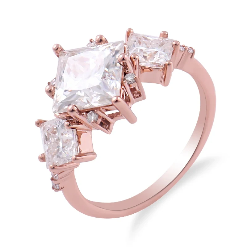 Anillo de compromiso de boda de moissanita de corte princesa de oro amarillo de 18 k AU750 de 2 quilates. 1