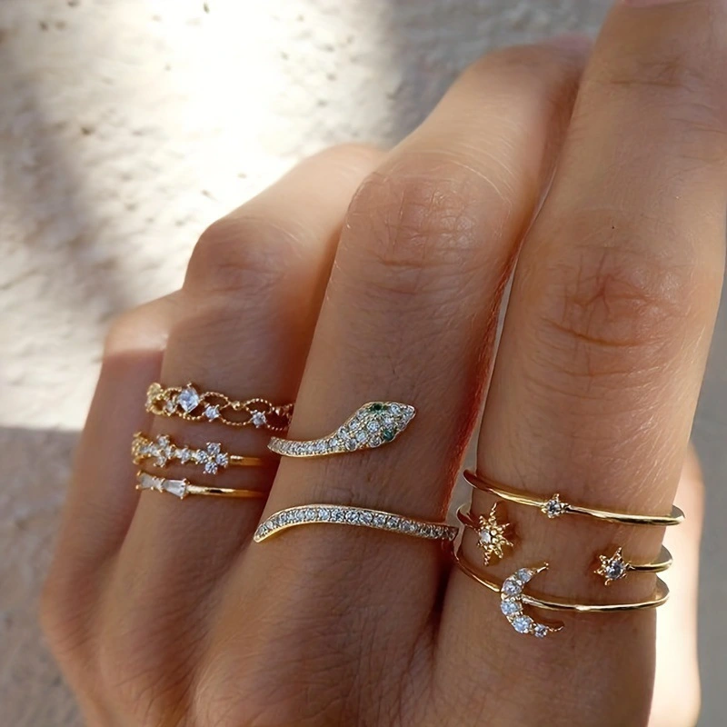 Wholesale Hot Selling Ins Creative Geometric Joint Ring Set For Women's Hollow Love Butterfly Ring Set Rings 1