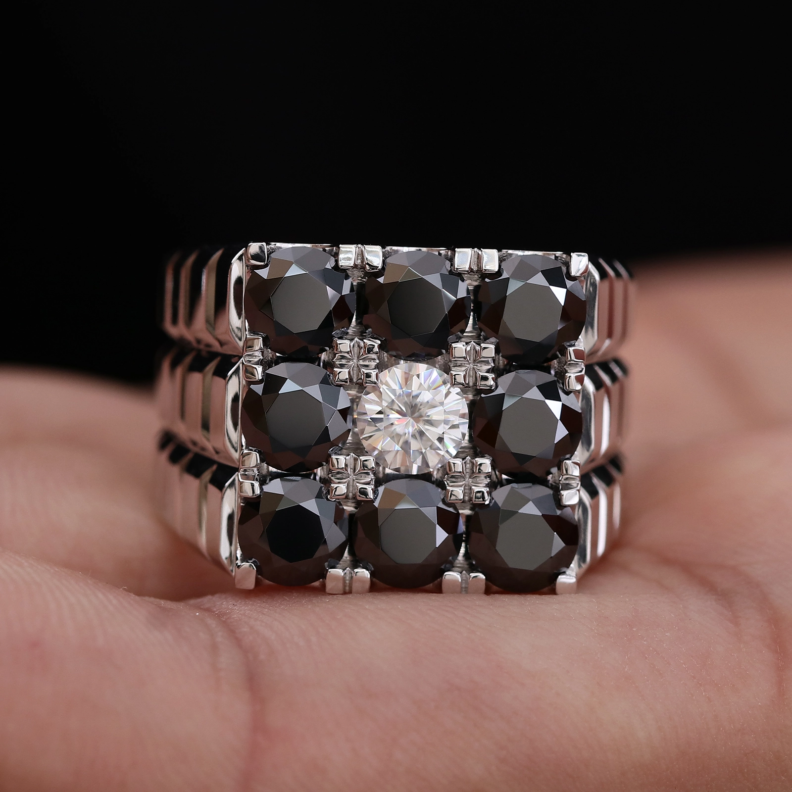 Or blanc 10k 14k 18k hommes anneau rond coupé noir Moissanite diamant def vvs grande taille manne 1