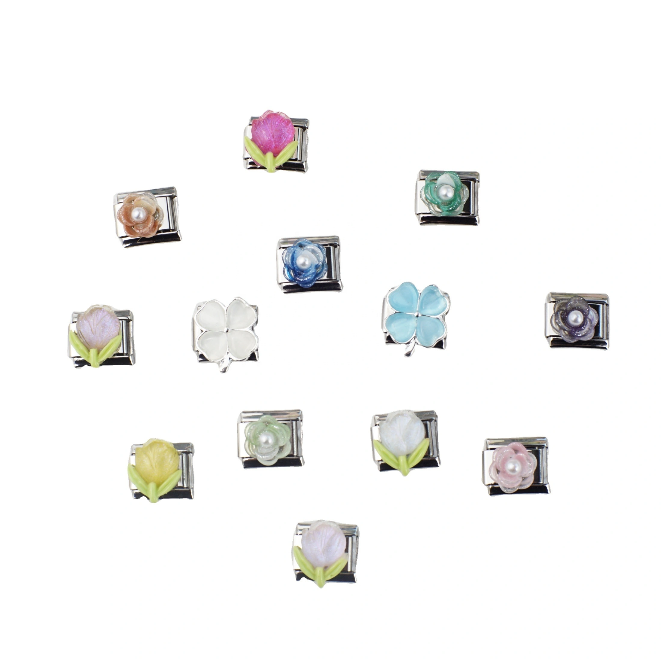 2025 Diy Personalized 304 Stainless Steel Italian Flowers Series Charm Bracelet 9mm * 10mm Module 1