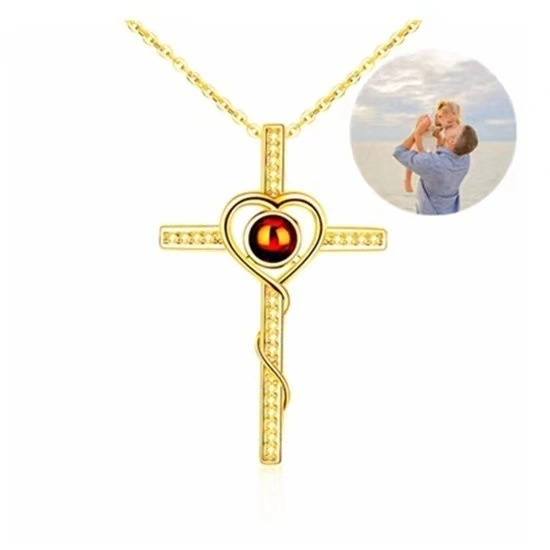 Hot Selling Personality Adjustable Size Cross Heart Necklaces Love Memory Projection 100 Languages I Love You Necklaces 1
