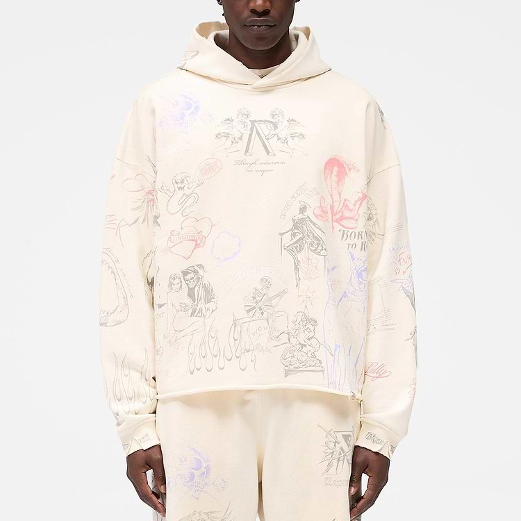 Men's Clothing Custom Crop Sublimation Print Hooded Heavy Cotton Jumper Woven With Embroidered Technics 1