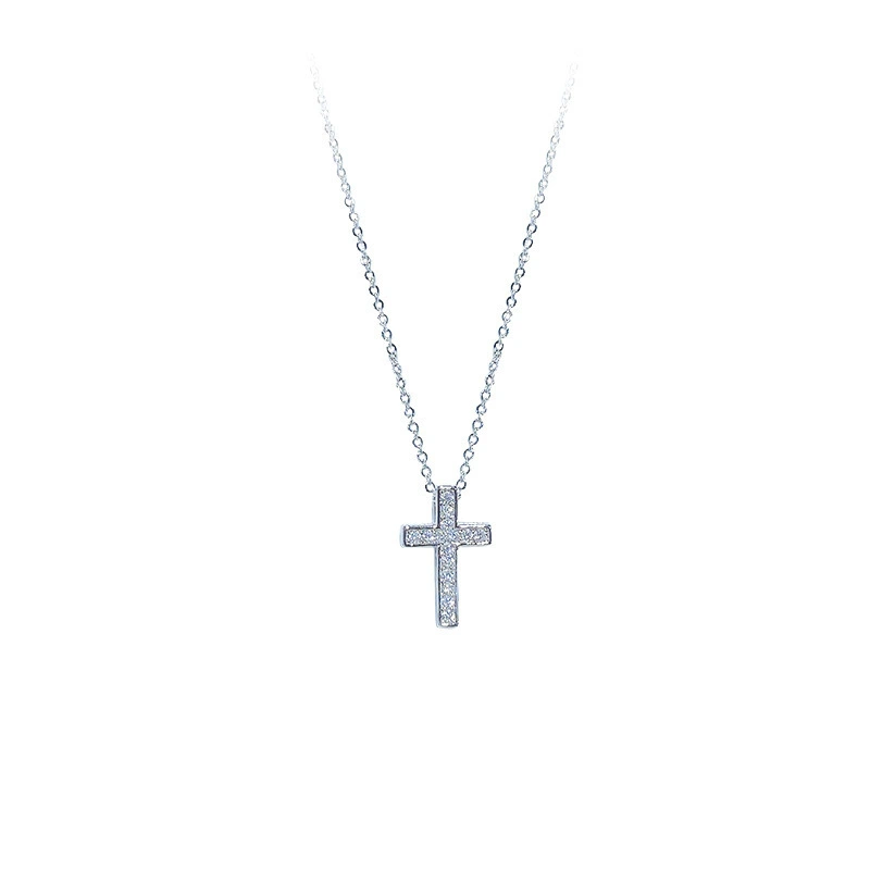 Fashion Design White Gold Plated Collar Chain Brass Women Jewelry Set With Zircon Cross Necklace 1