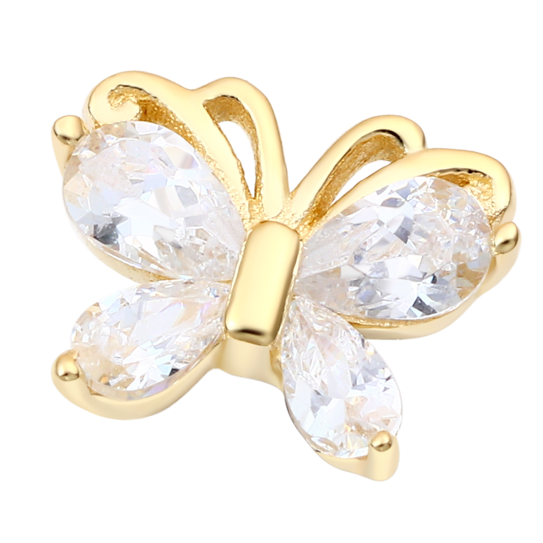 Eternal Metal 14k Solid Gold Marquise Cut Cz Paved Butterfly Nose<000000>ear Labret Piercing Jewelry Threadless Push In Ends Tops 8