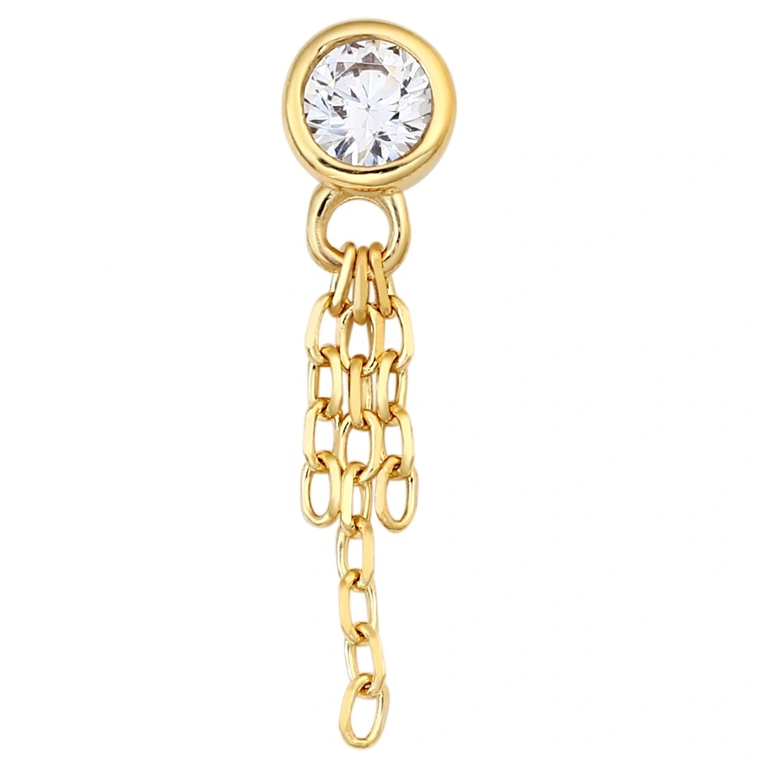 Eternal Metal 14k Solid Gold Threaded Ends With Chains Piercing Jewelry 1
