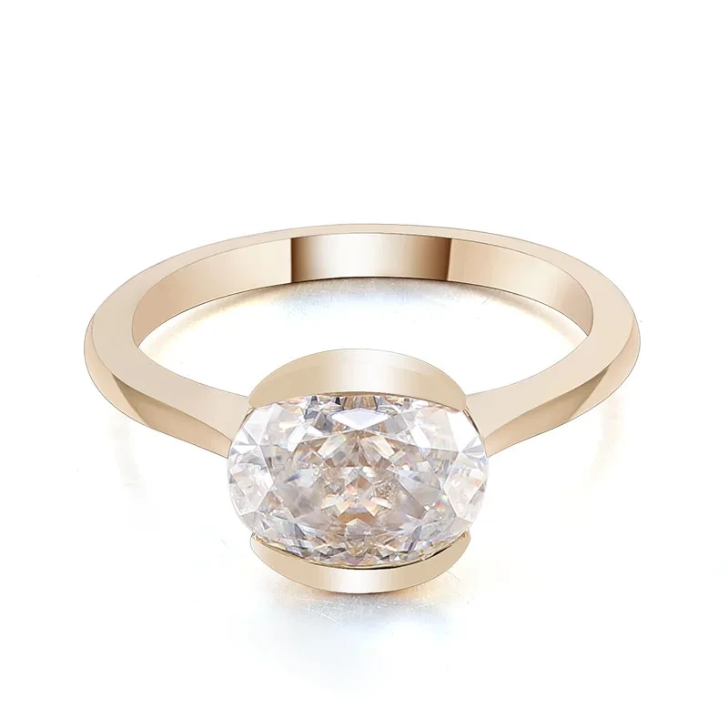 Femmes européennes or Full 4ct Ovale Cut 14k Jaune Diamond Mariage Moisanite Bagues de fiançailles pour cadeau d'anniversaire 1