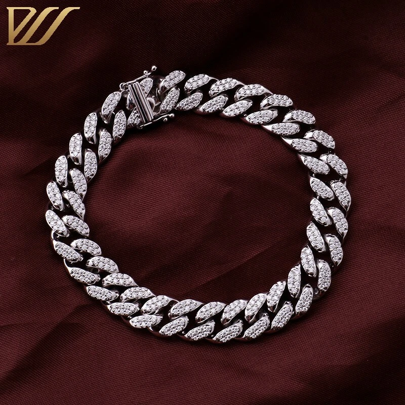 14k White Gold Moissanite Diamond 10mm Miami Cuban Link Bracelet 190mm Iced Out Link Chain Cuban Bracelet For Men 1