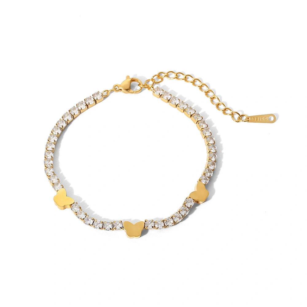 Hot Selling Butterfly Accessory 316l Stainless Steel 18k Gold Plated Zircon Bracelet Adjustable Bracelet For Women 1
