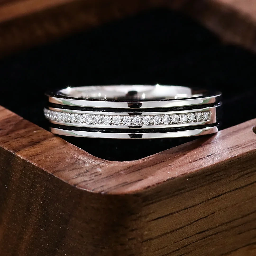 Fine Jewelry Platinum Men's Wedding Ring Def Color Round 5mm Moissanite Width Men's Band Hip Hop Jewelry 1