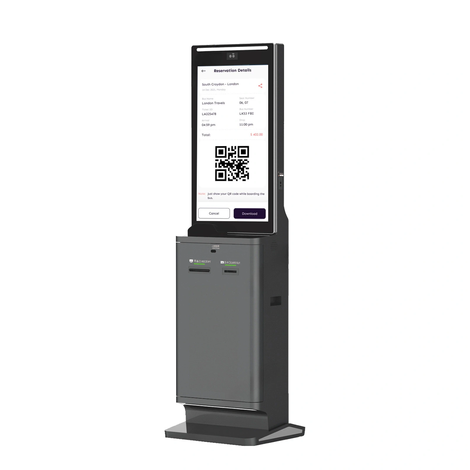 Kiosk für digitales Warteschlangen-Aufrufsystem mit Touchscreen-Oberfläche für stark frequentierte Einrichtungen 1