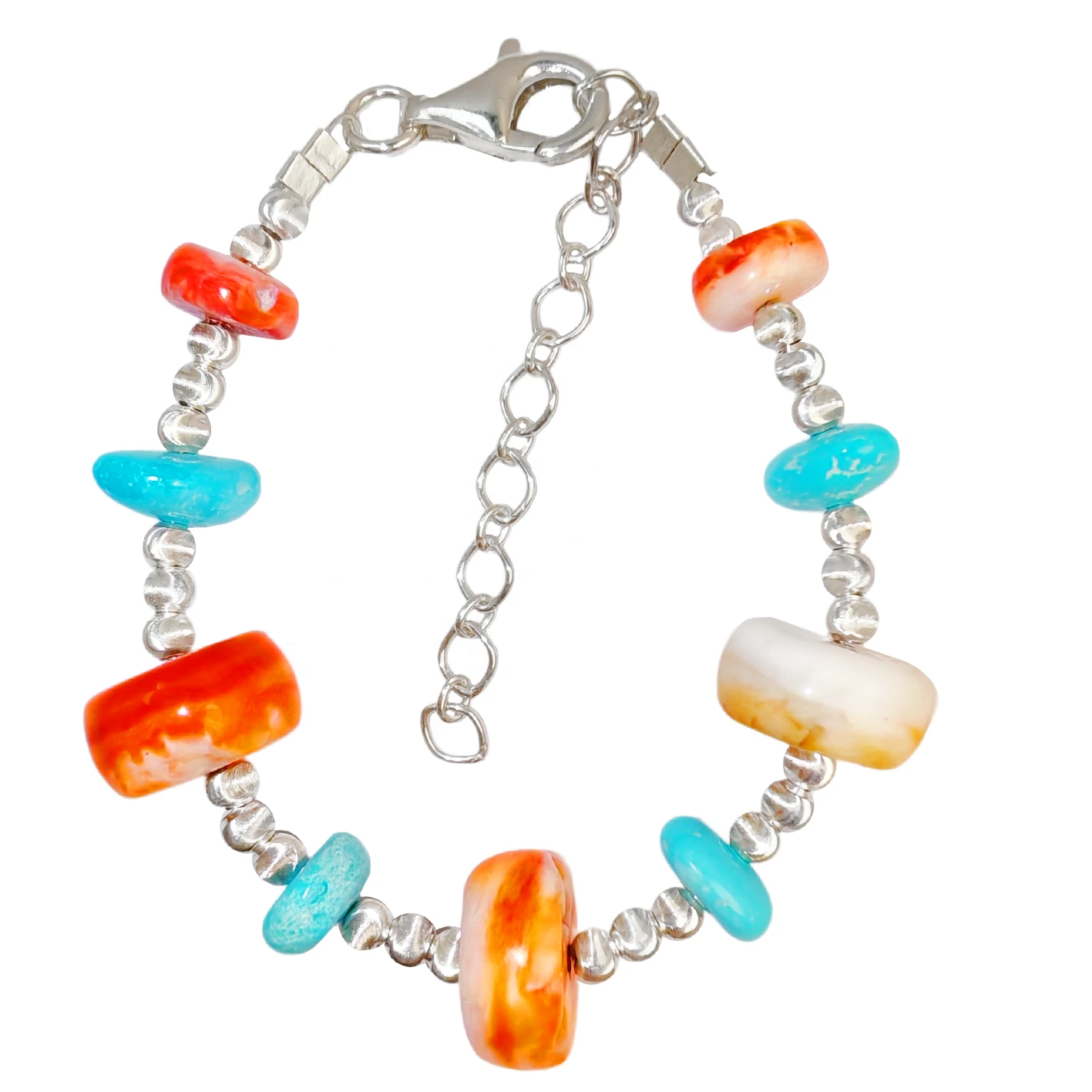 Made Of S925 Silver And Natural Sterling Treatment Turquoise This Bracelet Is Paired With Orange Spiny Oyster 1