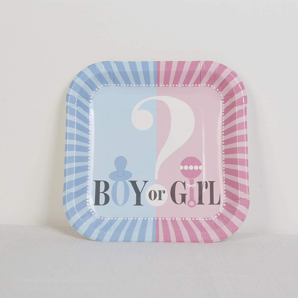 Τετράγωνο πιάτο δείπνου Gender Reveal για διακόσμηση πάρτι 1