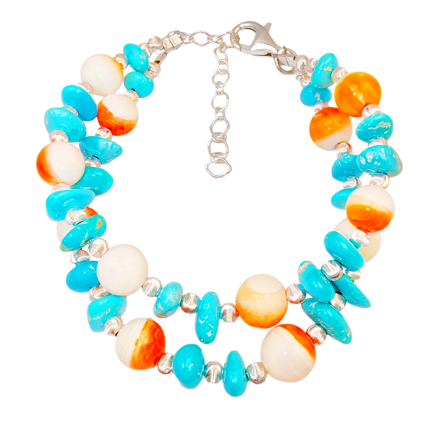 The S925 Silver Double Layer Bracelet Strings Sterling Treatment Turquoise And Natural Orange Spiny Oyster Like A 1