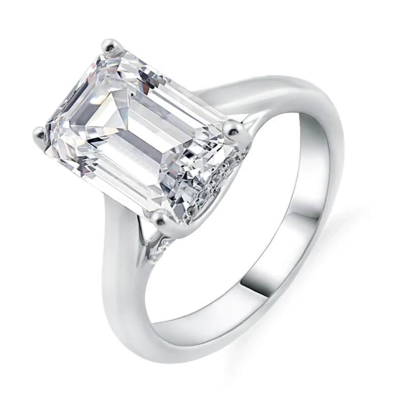 Personnaliser les riches fines def couleur vvs bagues Moissanite 10k jaune rose jaune rose 3Ct Emerald Cut Wross Rings 1