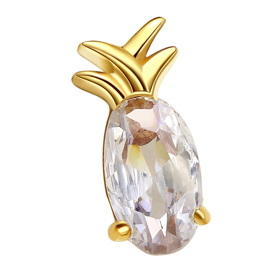 Eternal Metal 14k Solid Gold Oval Shaped Cz Paved Pineapple Ear<000000>nose Piercing Navel<000000>labret Jewelry Internally Threaded Ends Tops 3