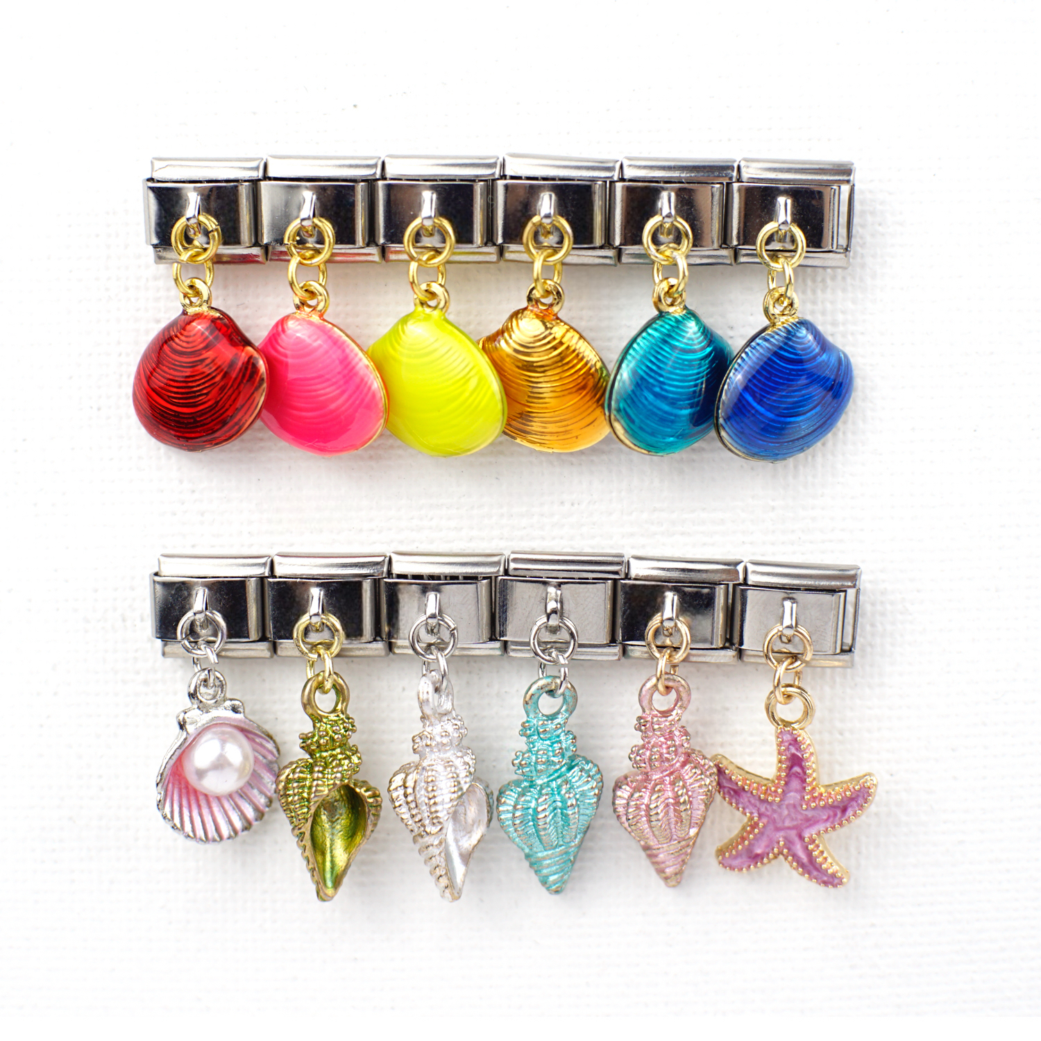 Diy Personalized Shiny Classic Colored Seashells And Conch Pendant 304 Stainless Steel Italian Charm Bracelet 9mm * 10mm Module 1
