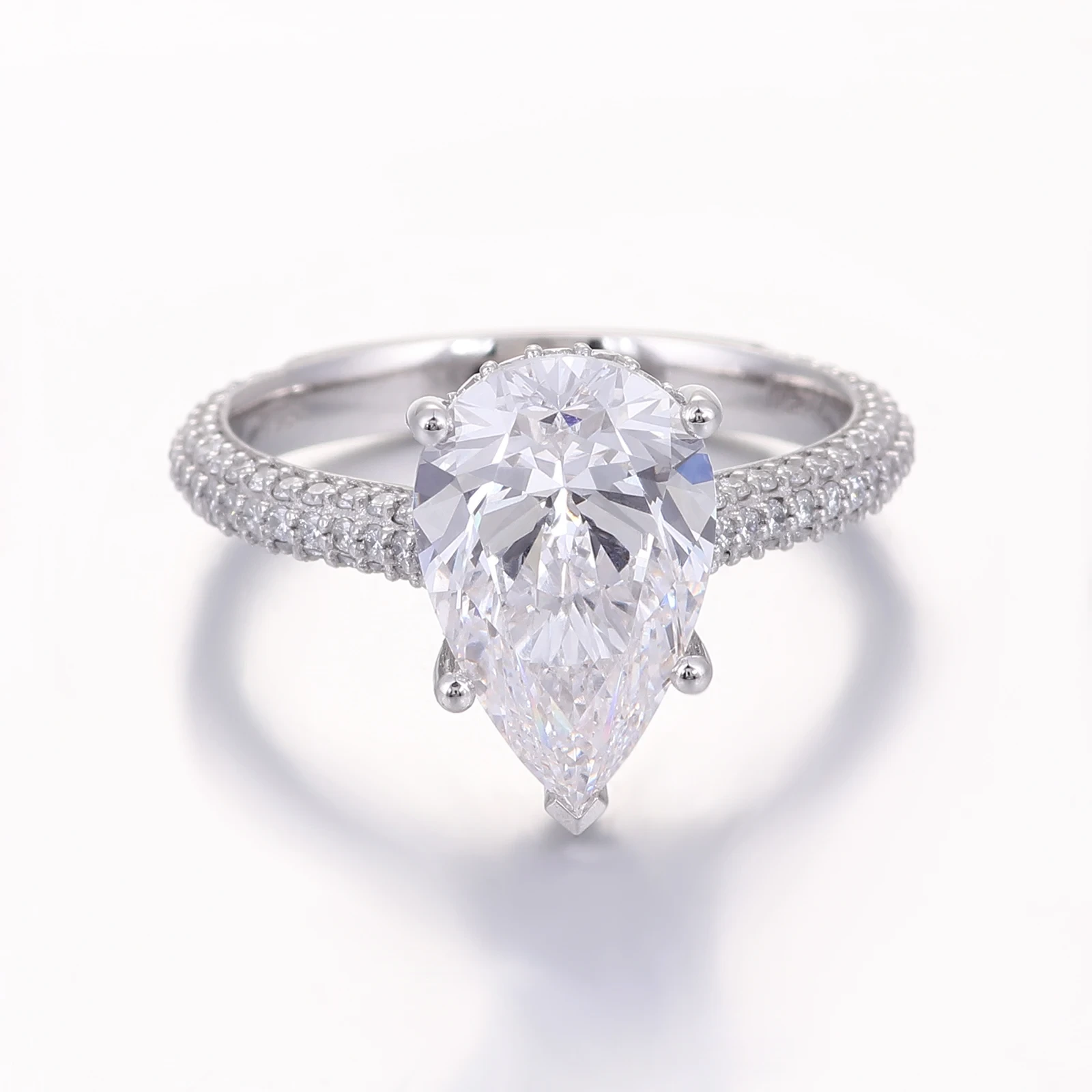 3ct Pear Cut Diamond Engagement Ring Solitaire Hidden Halo Pave 14k White Gold Lab Grown Diamonds Jewelry Ring 1